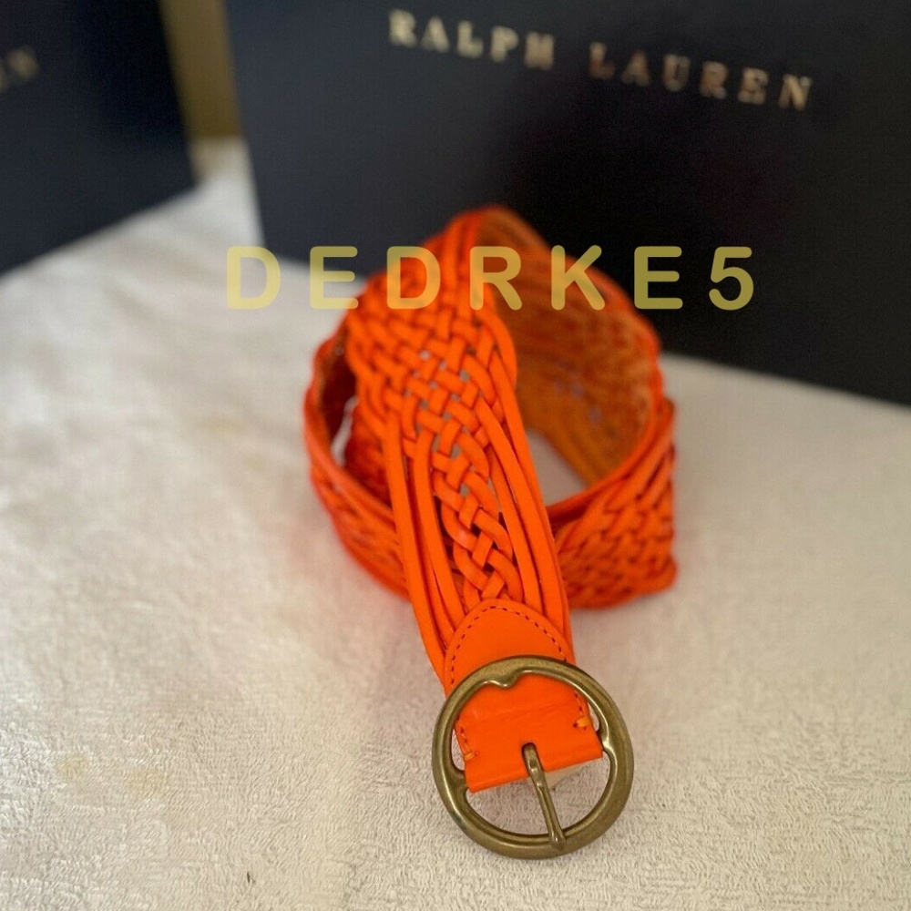 COPY - NEW RALPH LAUREN  ORANGE BRAIDED LEATHER BELT SIZE M MADE IN ENGLAND $295